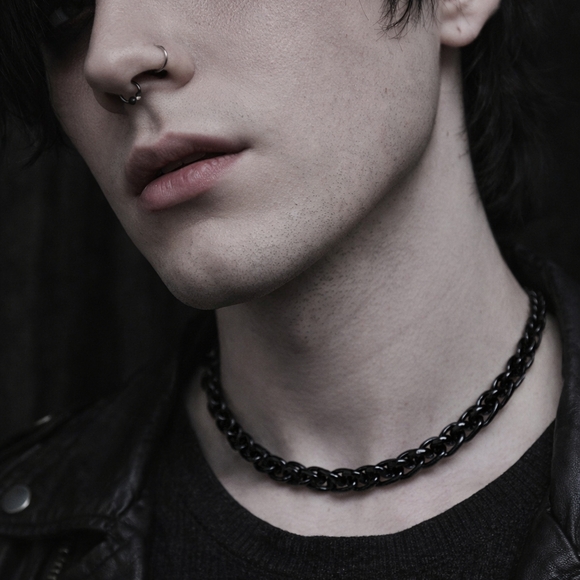 Men's Black Gothic Style Stainless Steel Choker stylechain Necklace